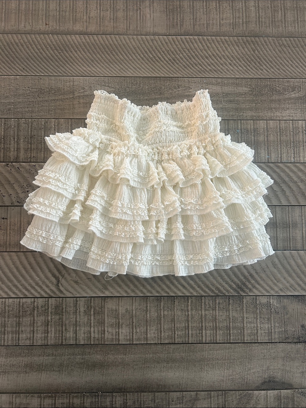 White Ruffled Mini Skirt with Smocked Waist